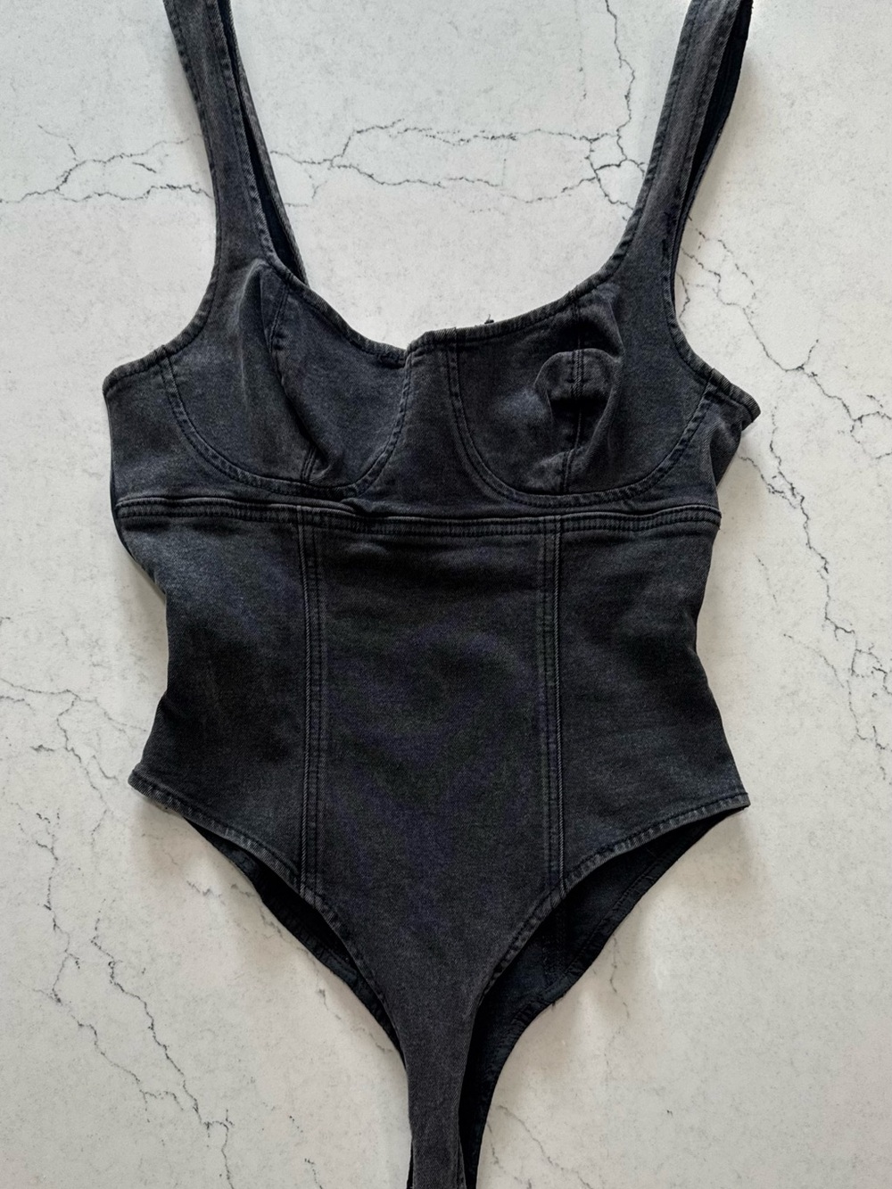 SHEIN One Piece Bodysuit Black Denim Corset Top XS Country Concert Festival
